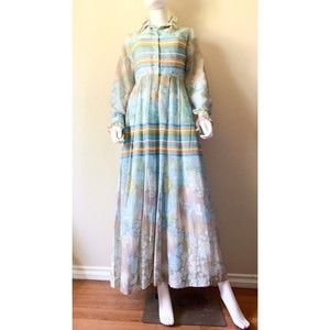Vintage 70s Solo San Francisco Maxi Dress Modern Size XS Floral Stripes